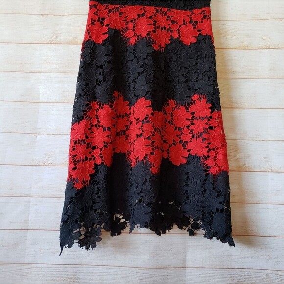 Eva Franco Obelyo Lace Sleeveless A-Line Dress Black Red Women's Size 6 - Picture 3 of 7